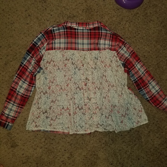 Rue 21+ Plaid Top With Lace Back - Picture 4 of 5